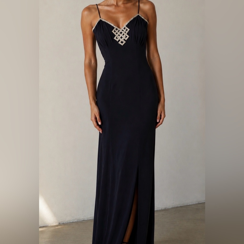 Vintage 90’s Beaded Dress Vintage Beaded Dress Navy Slip Dress Beaded Prom